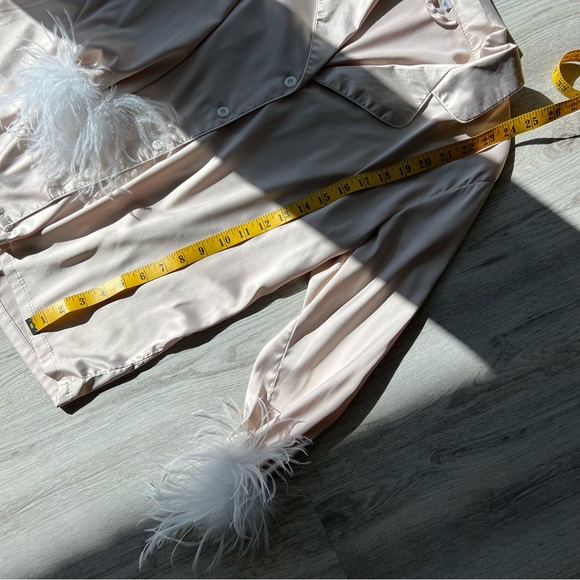 SOLD ❌ CREAM FEATHER DETAILED SILKY BLOUSE - Picture 8 of 13